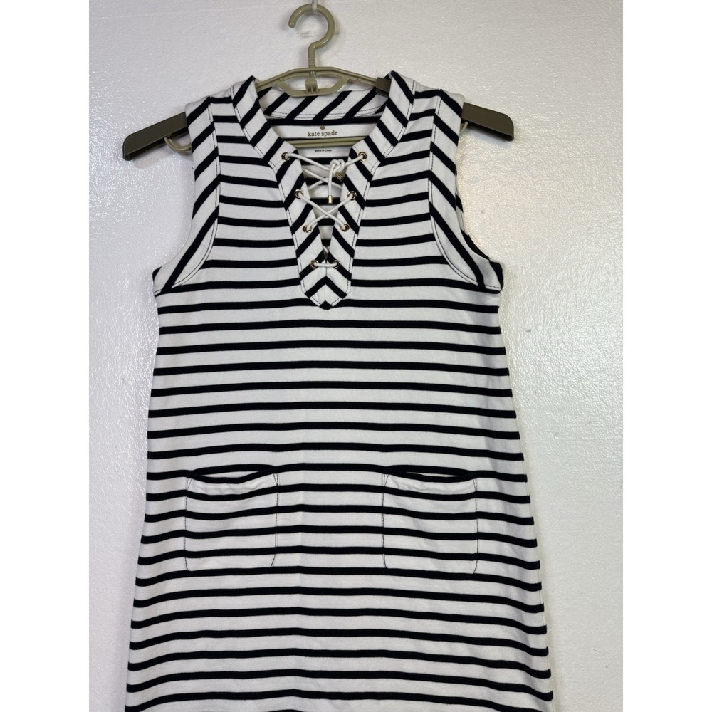 Kate Spade Nautical Striped Shift Dress Size M Blue White Beach Cottage Core - Picture 2 of 7
